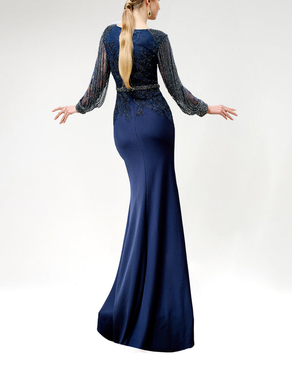Navy Embellished Top Lace Gown