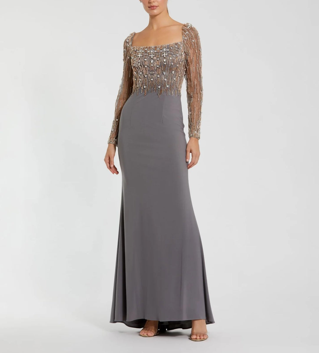 Mac duggal beaded collar jersey gown clearance