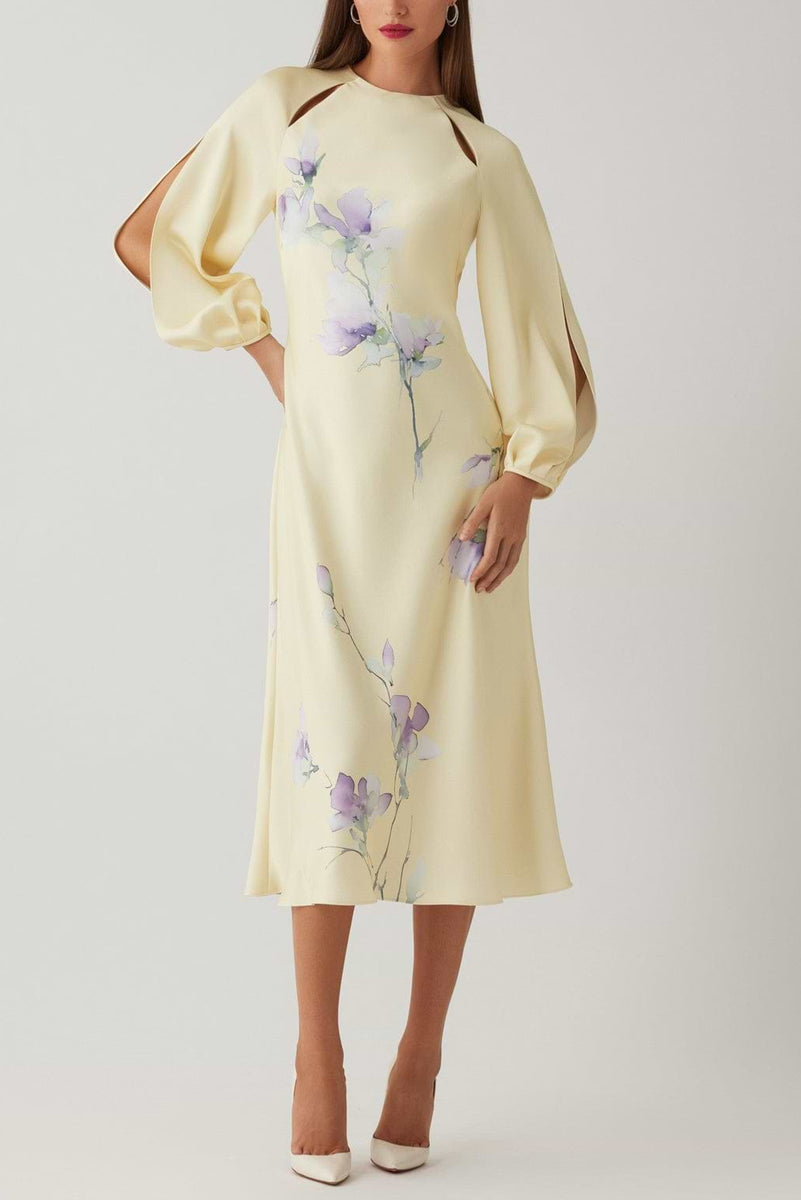 Crepe Satin Long-Sleeve Floral Print Dress – Elilhaam Crepe Satin Long-Sleeve Floral Print Dress – Elilhaam