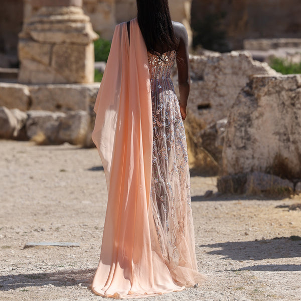 Beaded Tulle Dress with Georgette Shawls