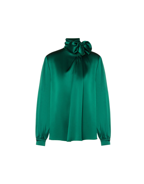 Satin Green Polo Shirt With Lavalliere Collar