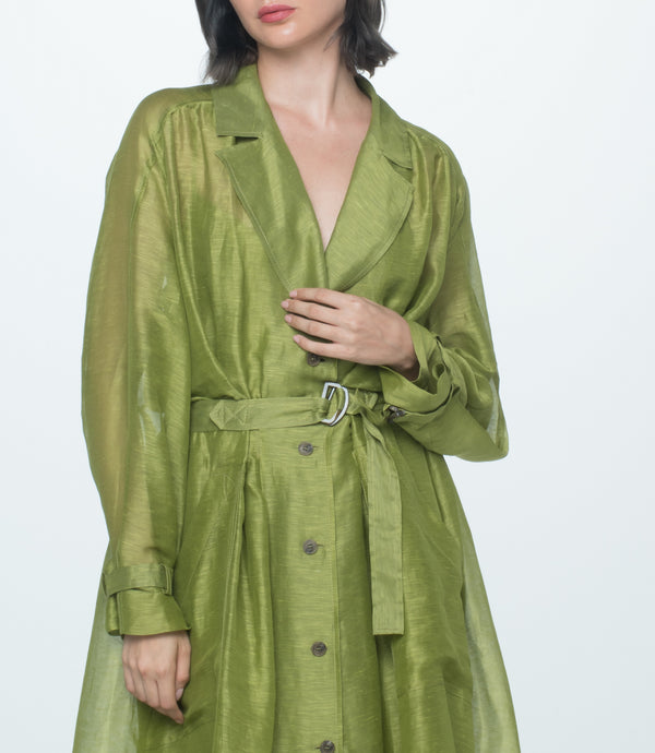 Green Linen Silk Muslin Dress