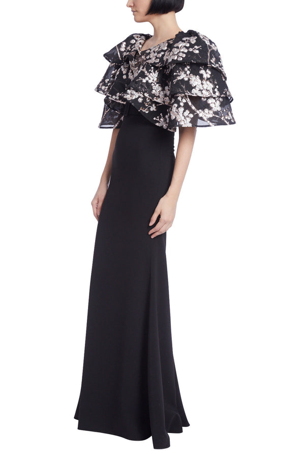 Fitted Crepe Floral Printed Gown