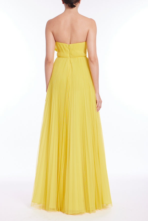 Strapless Pleated Ruffled Chiffon Gown