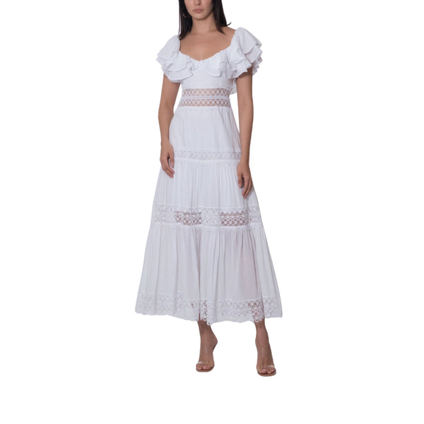 White Frill Tiered Midi Dress