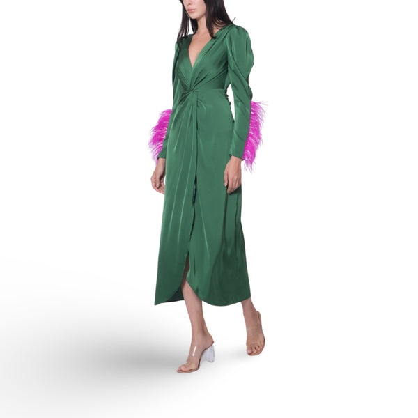 Feathered Long Sleeve Midi dress