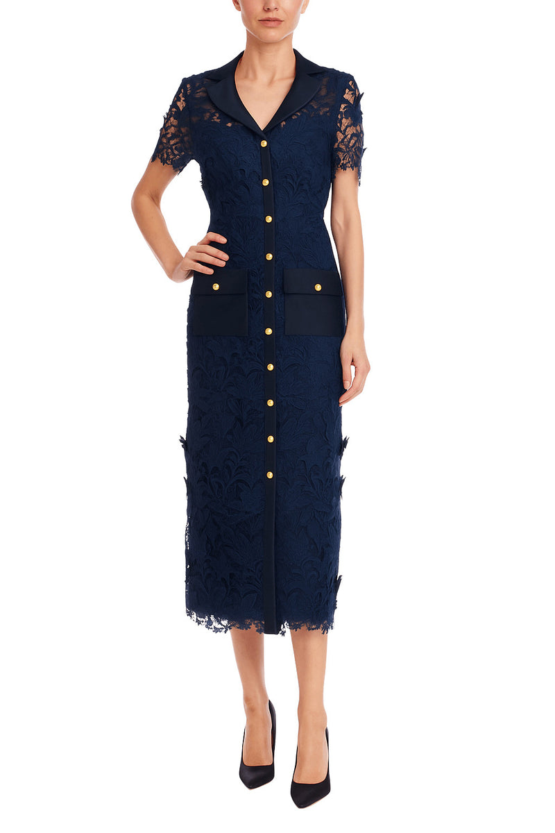 badgley mischka lace applique shirt dress Navy Embroidered with Sash By – Elilhaam Mini dresses A dress Size:38 - Made-to-Order Pretty blue homecoming dress Lilac Dresses