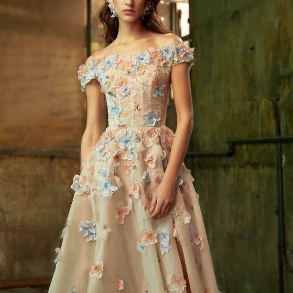 Delicate Col-Bateau Embroidered Tulle Dress
