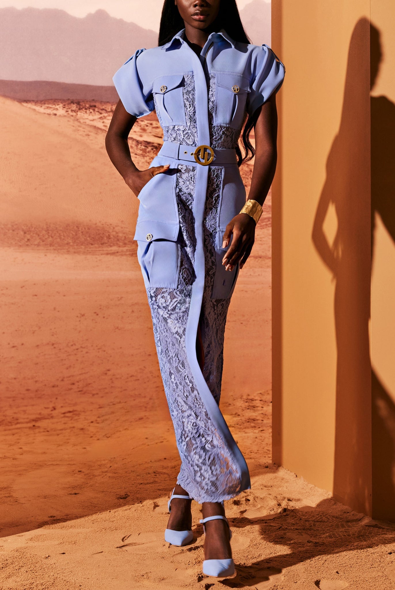 Blue Serenity Shirt-Dress With Lace by Tony Ward