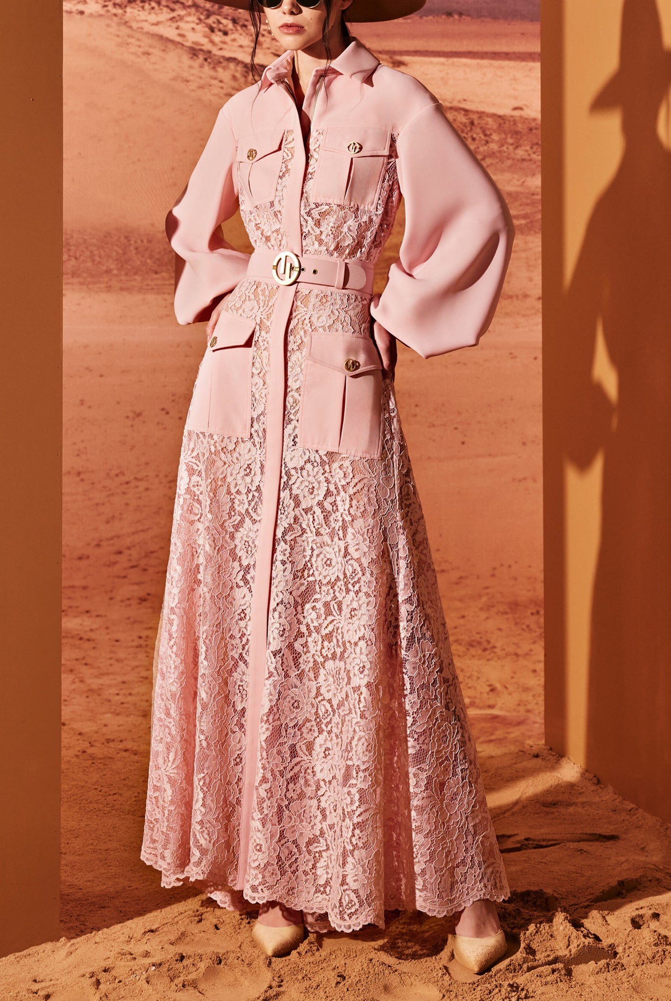 Pink Quartz Shirt-Dress With Puffy Sleeves by Tony Ward