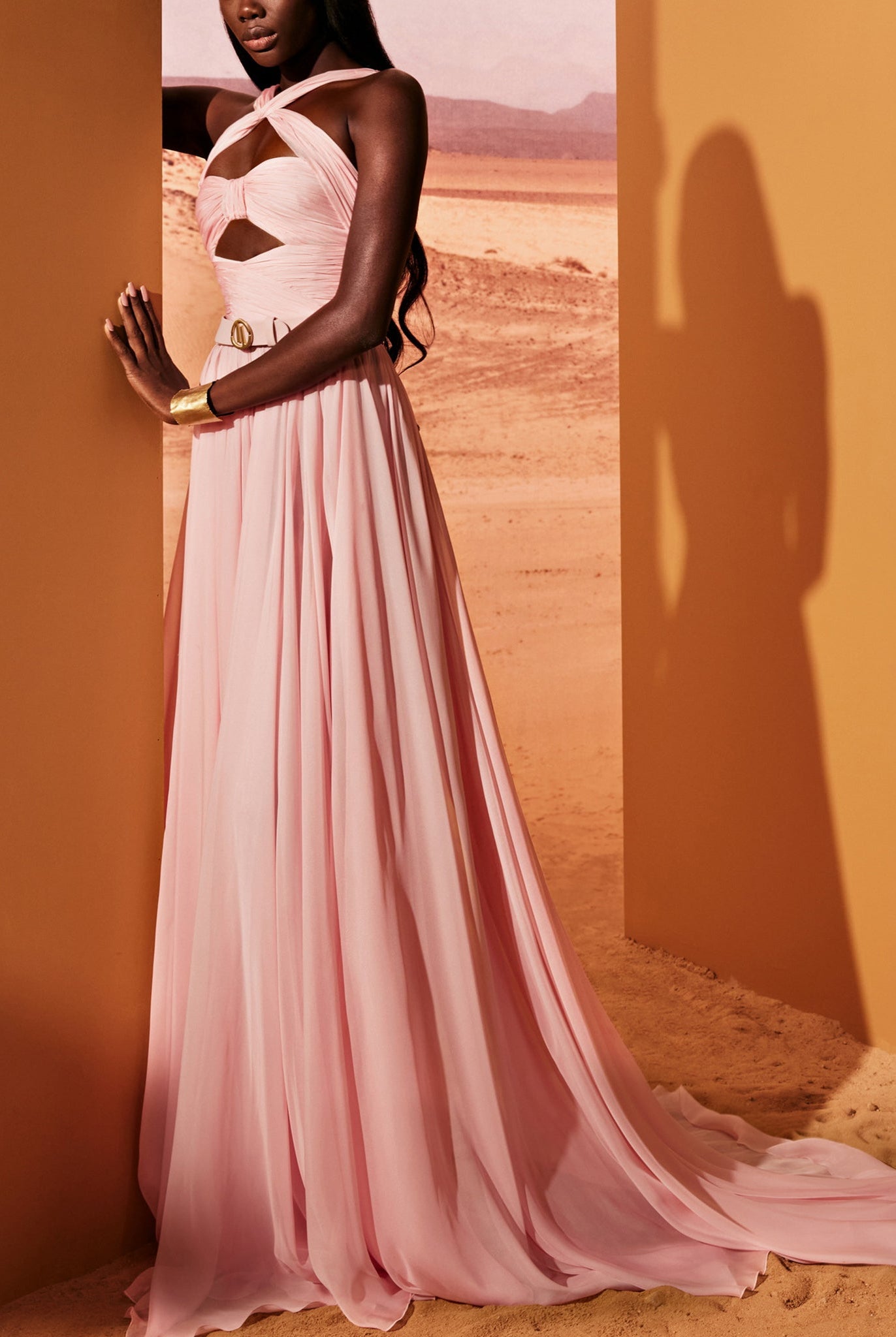 Pink Quartz Muslin Dress With Cut-Outs by Tony Ward