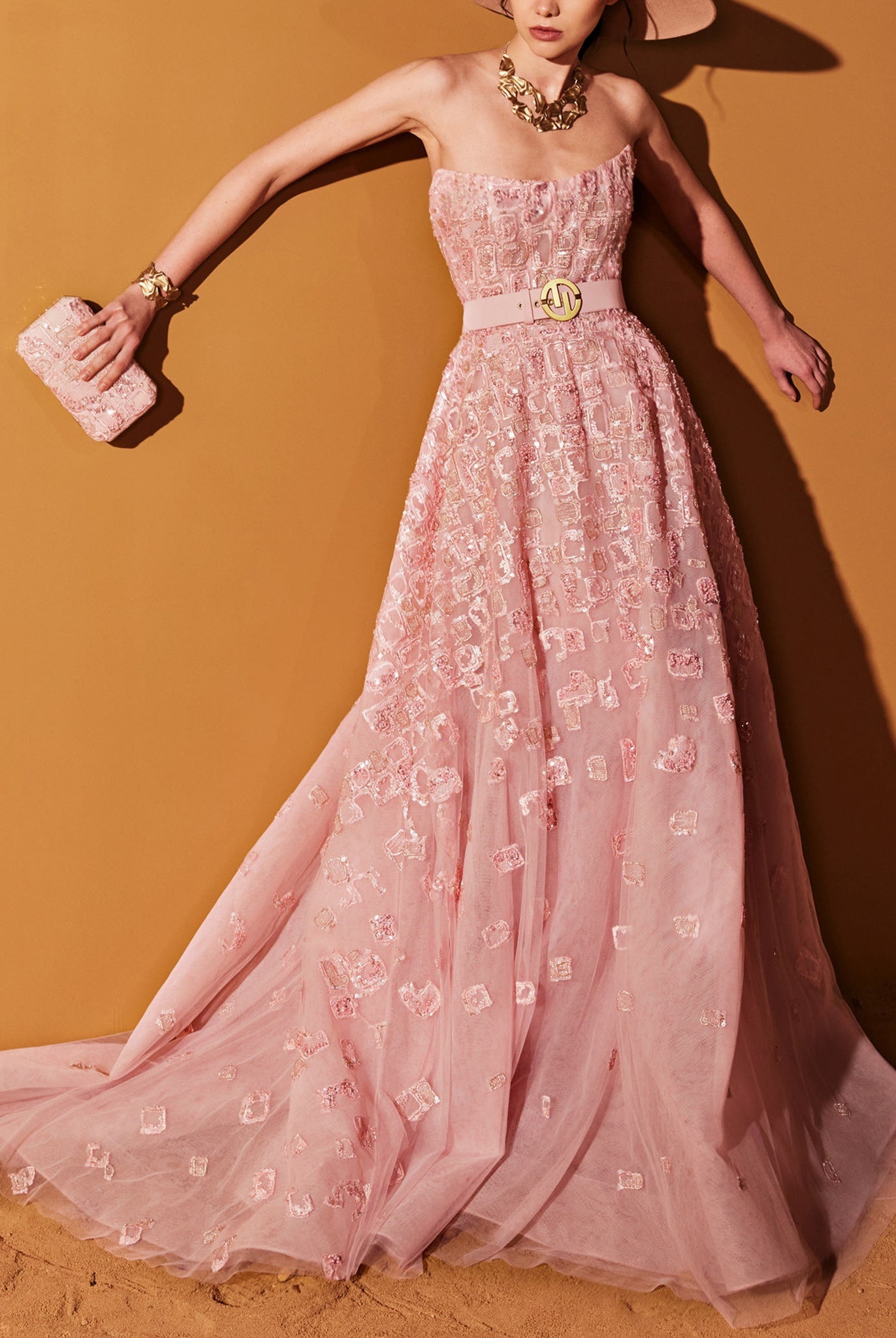 Pink Quartz Strapless Tulle Dress by Tony Ward