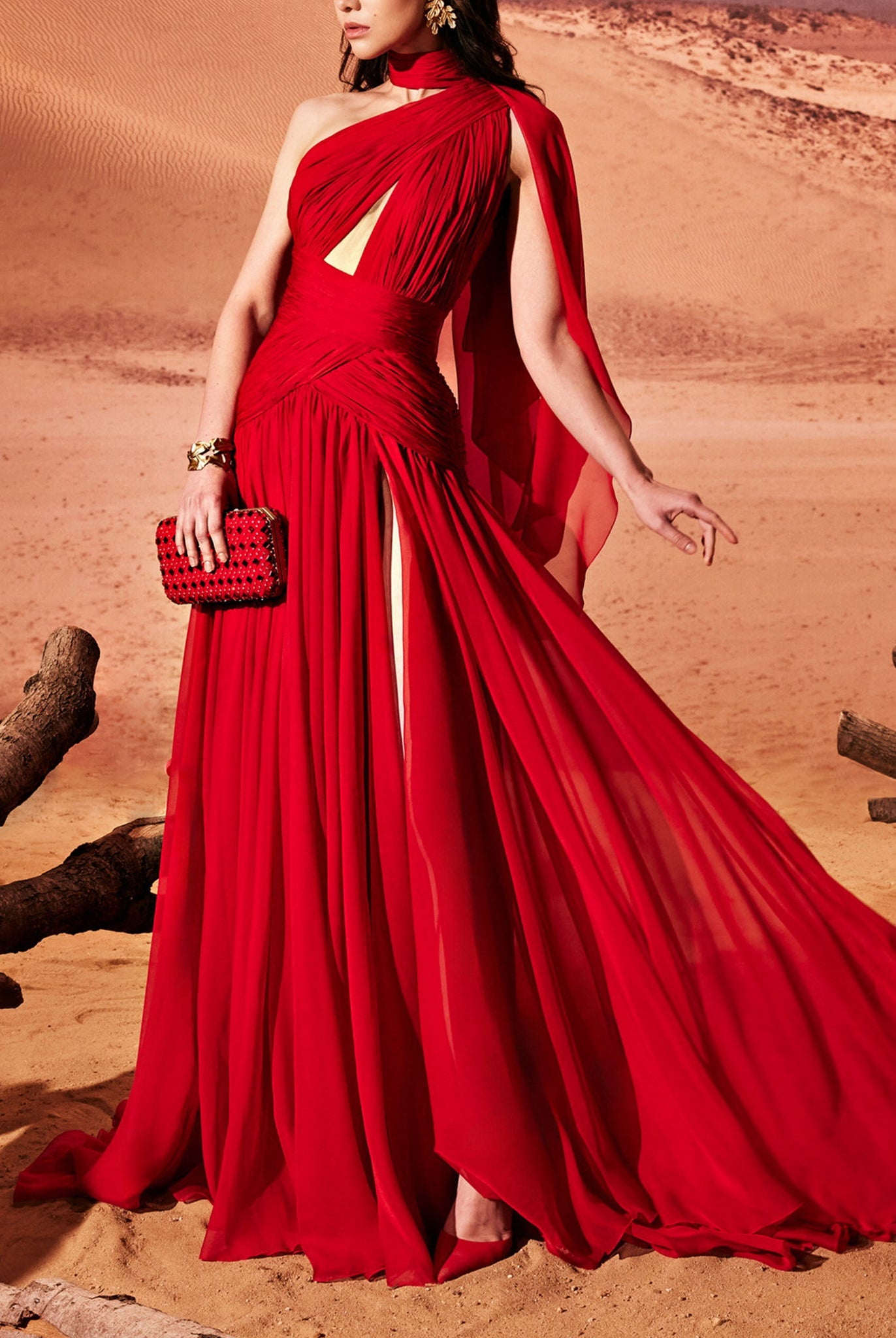 Asymmetrical Rubin Red Muslin Dress by Tony Ward