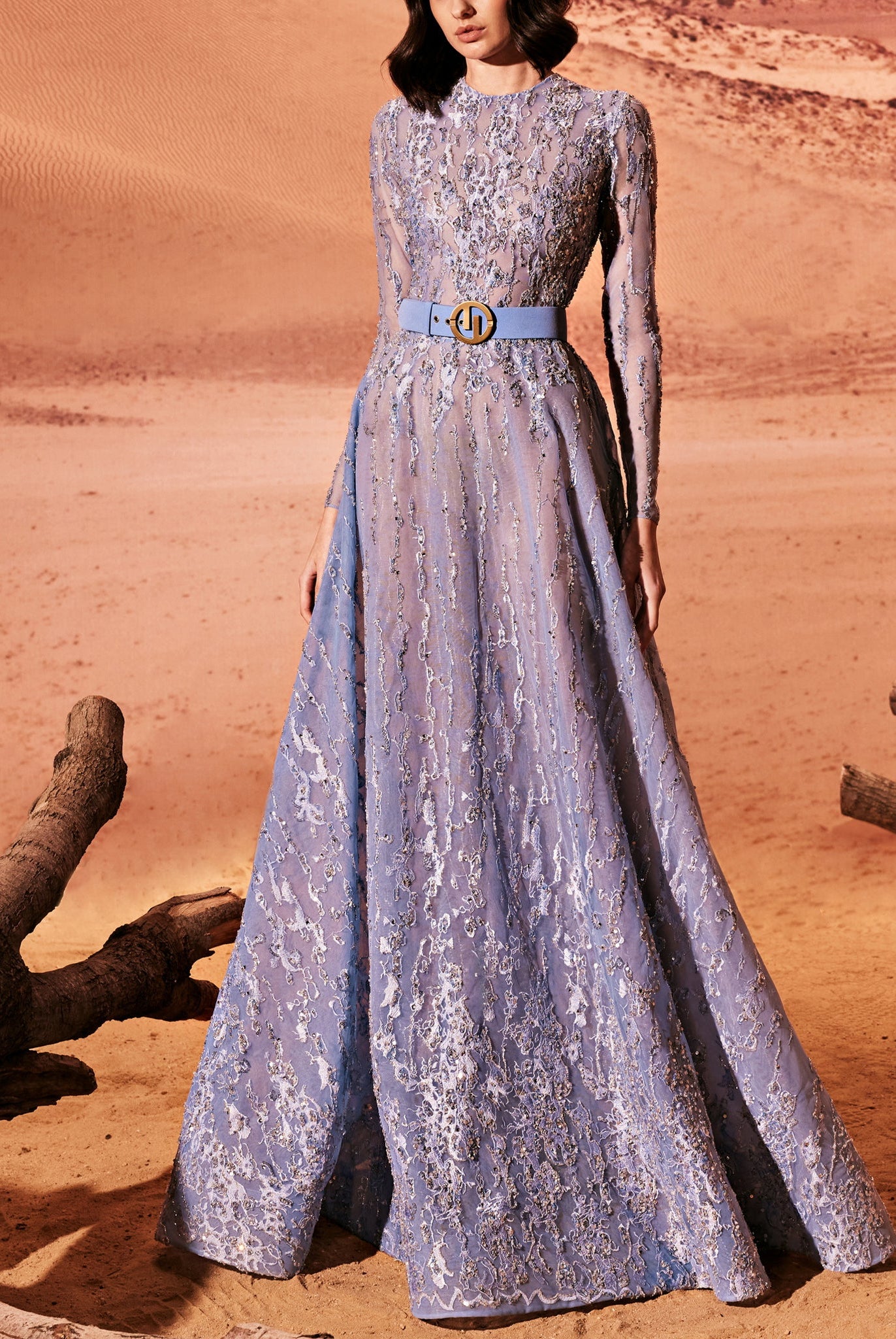 Blue Senerity Tulle Dress With Embroidery by Tony Ward