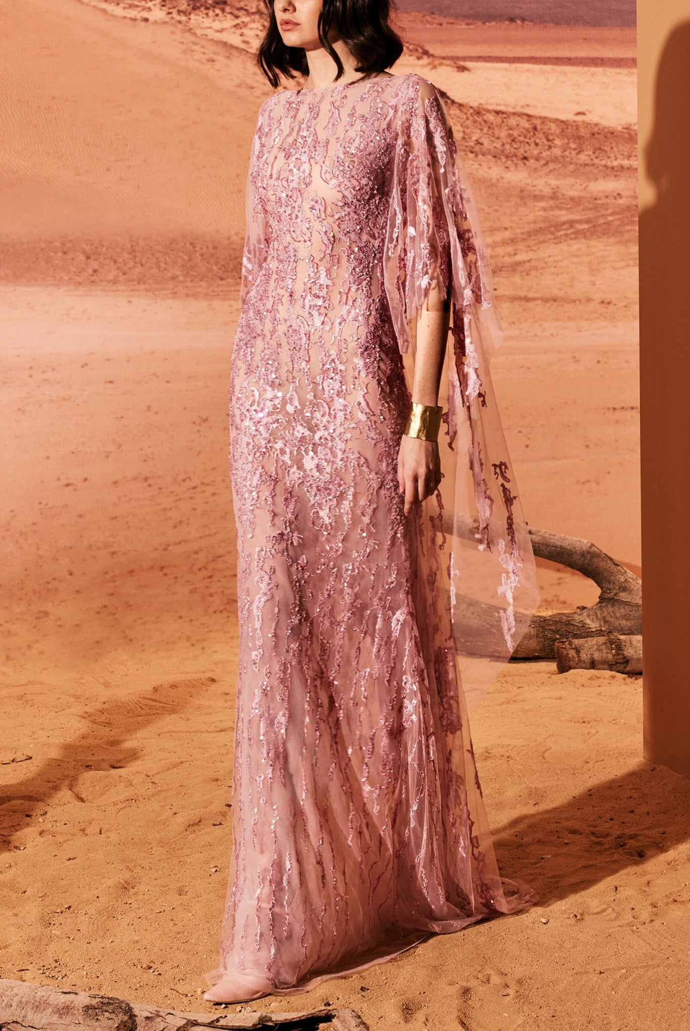 Long Rose Quartz Tulle Dress by Tony Ward