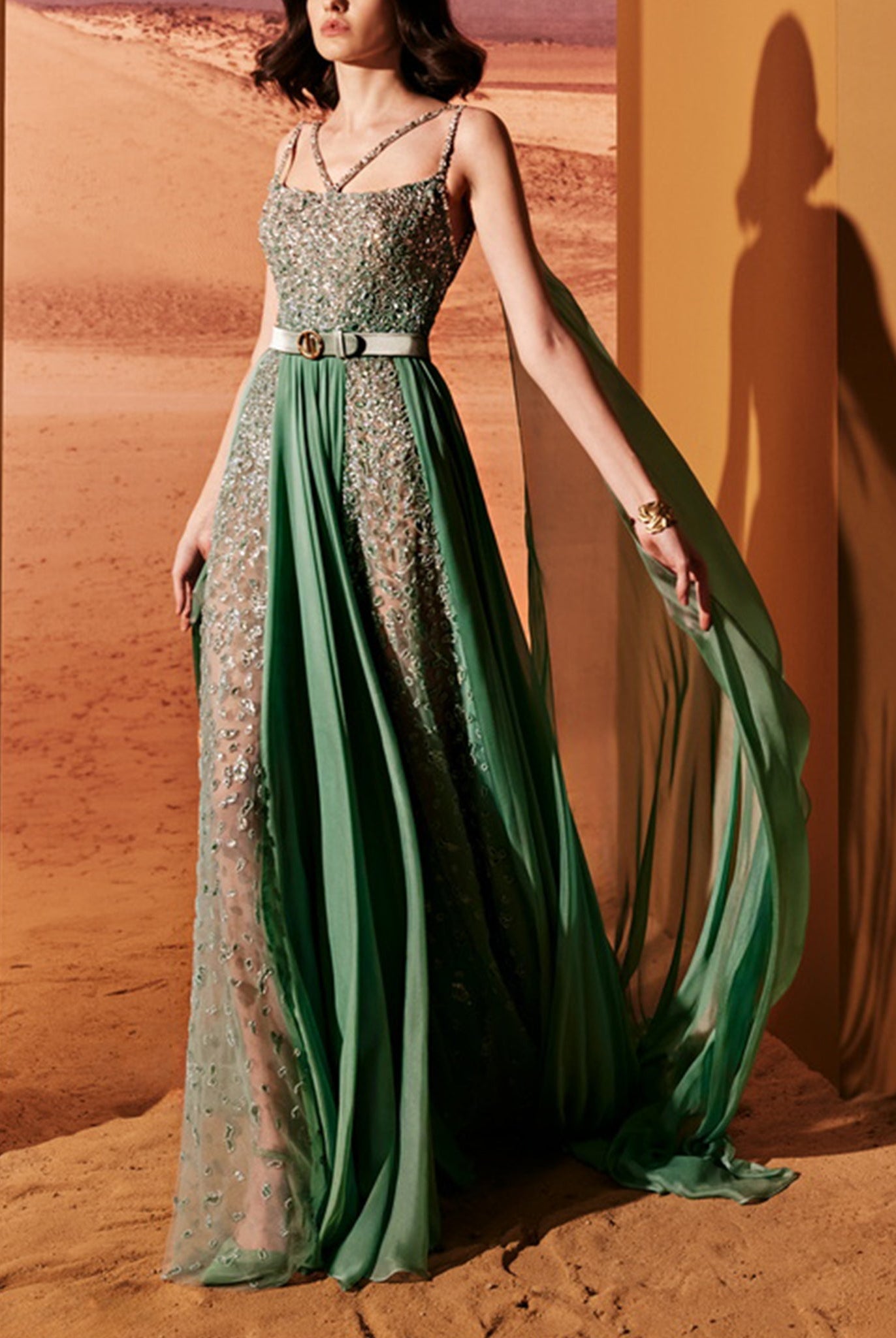 Water Green Beaded Dress by Tony Ward