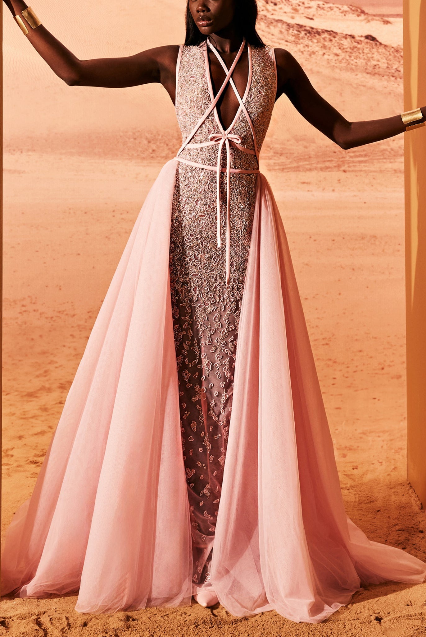 Quartz Pink Tulle Dress With Overskirt by Tony Ward