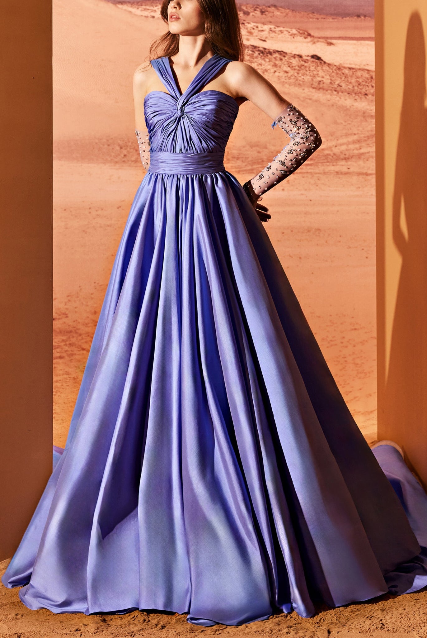 Blue Serenity Taffeta Dress With Slit by Tony Ward