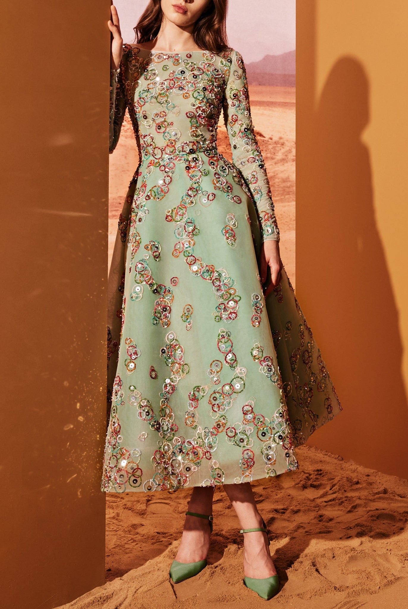 Embroidered Sheer Tulle Midi Dress by Tony Ward