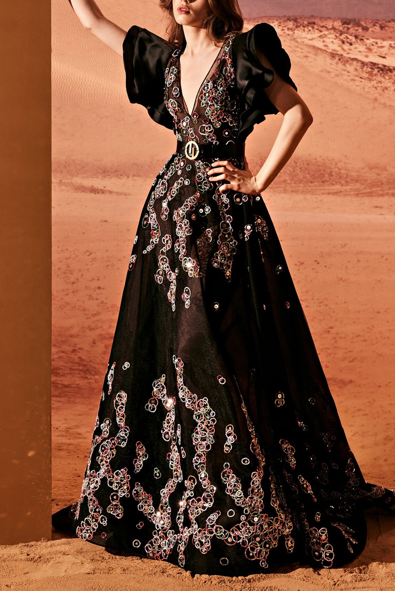 Black Dress With Multi-Colored Embroidery by Tony Ward