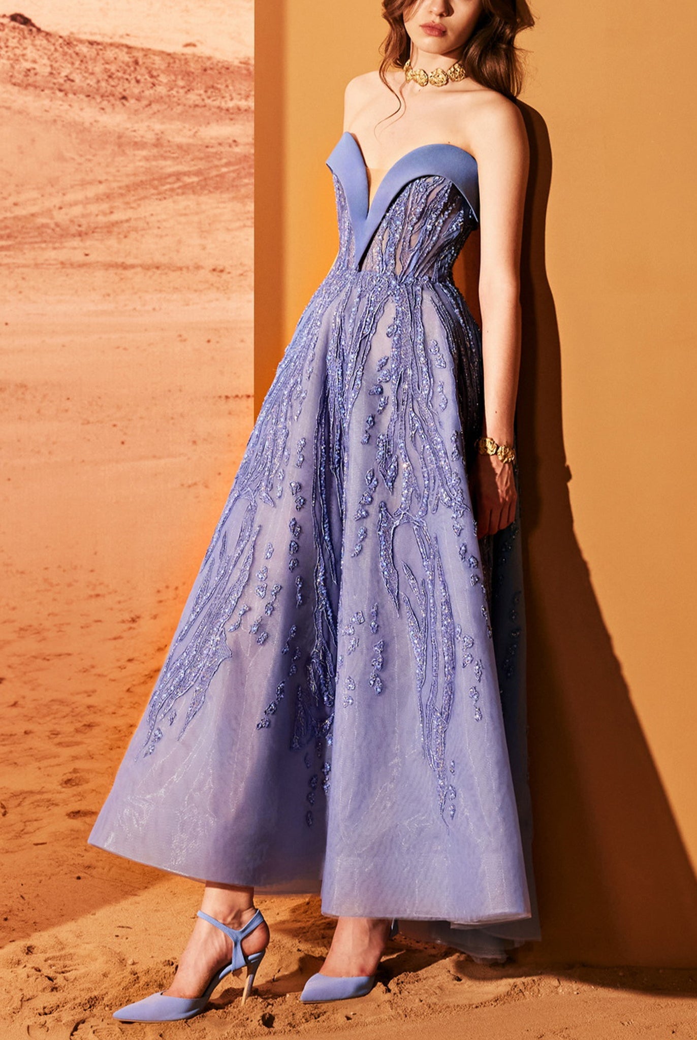 Midi Dress With Embroidered Tulle Skirt by Tony Ward