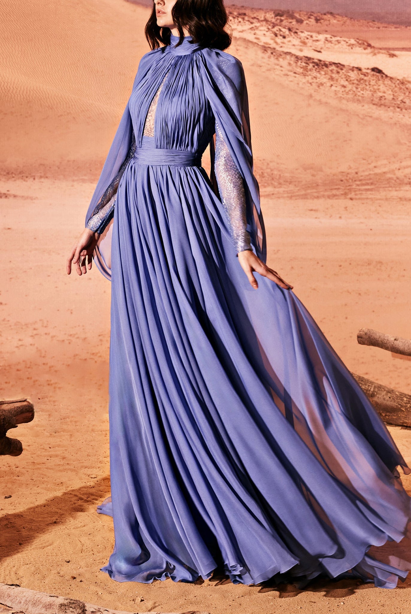 Blue Serenity Muslin Cape Dress by Tony Ward