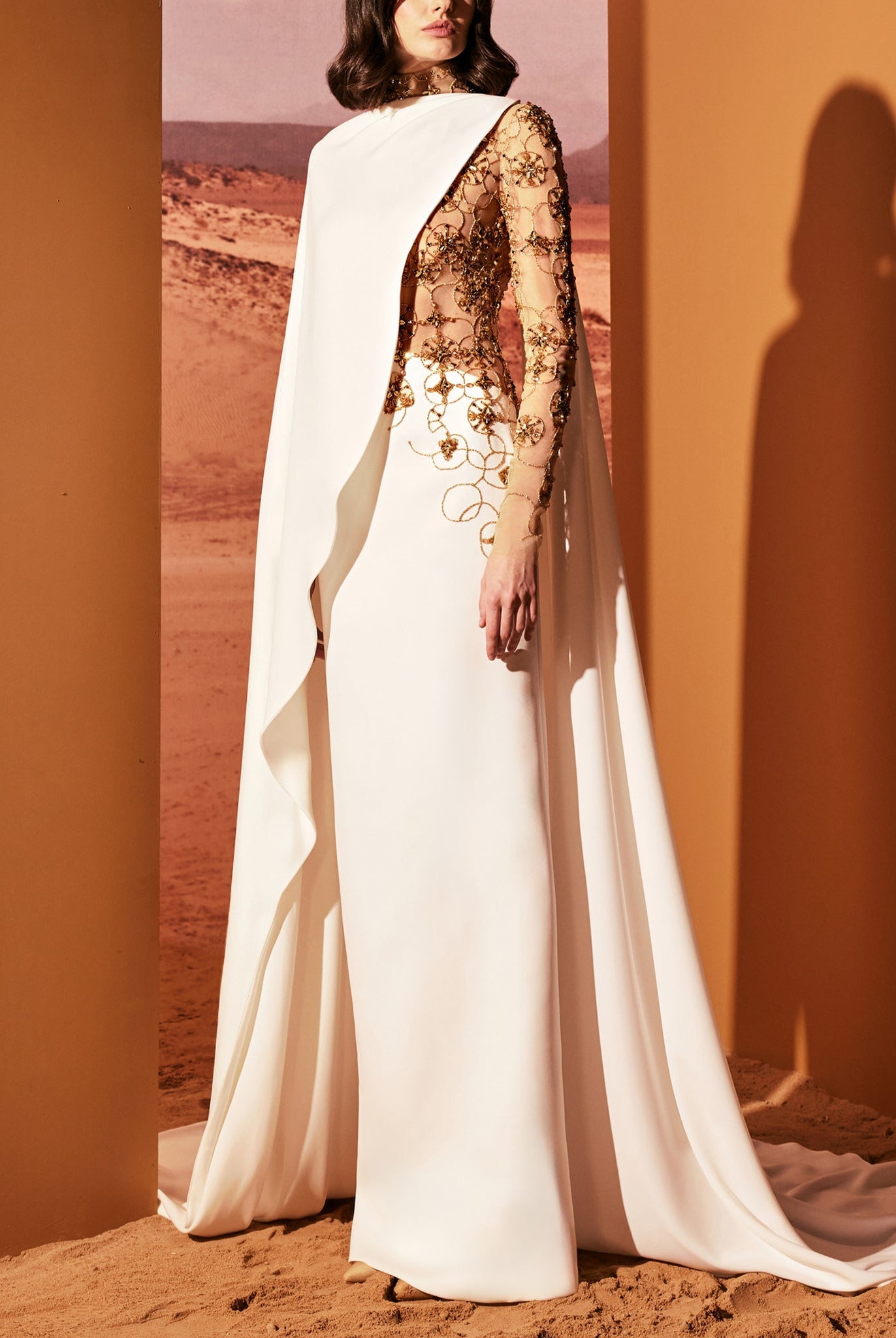Asymmetrical White Crepe Dress With Train by Tony Ward
