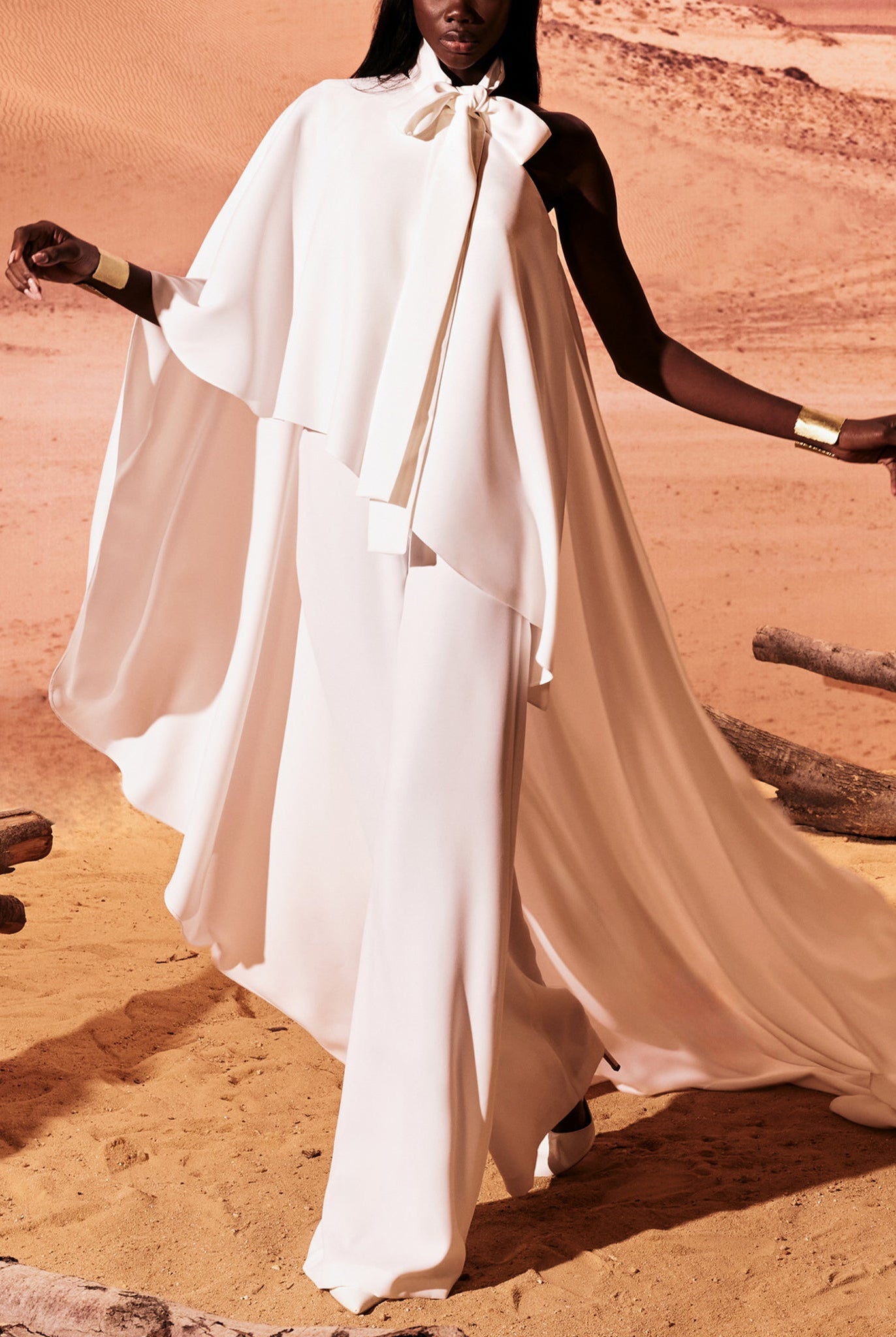 White Crepe Jumpsuit With Cape  by Tony Ward
