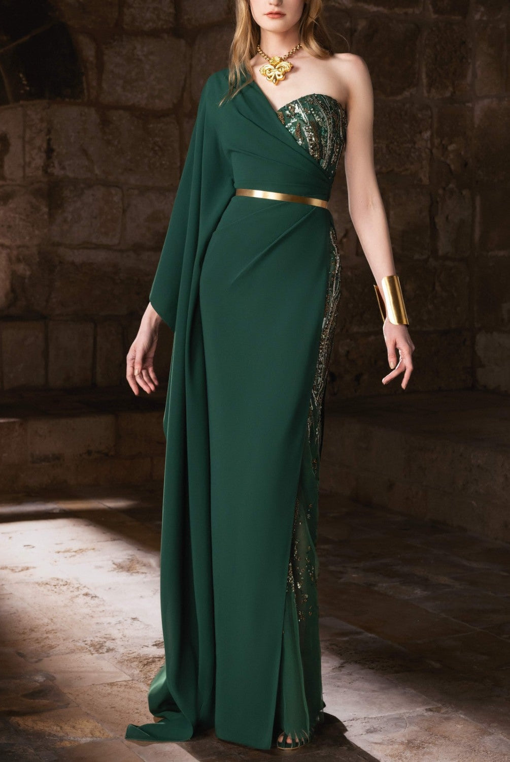 Forest Green Asymmetrical Gown