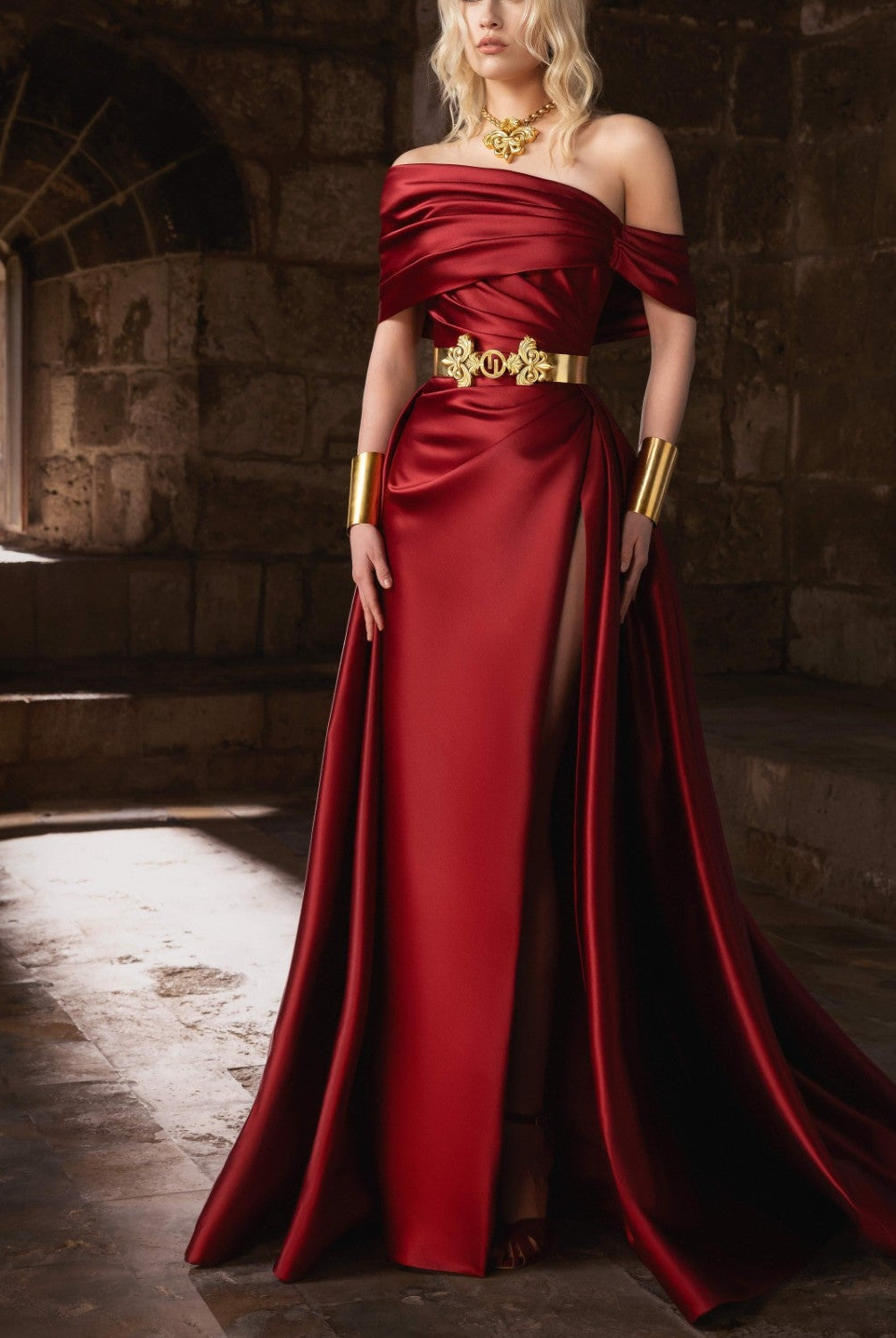 Deep Burgundy Satin-Duchesse Gown