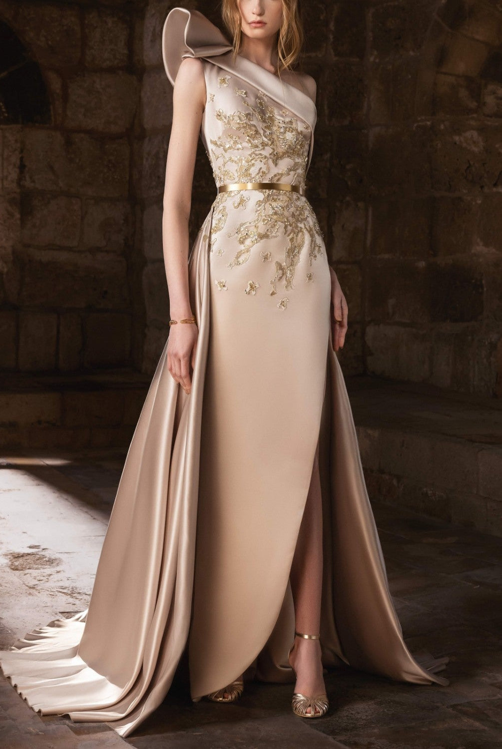 Satin Duchess Gown With One Shoulder Details