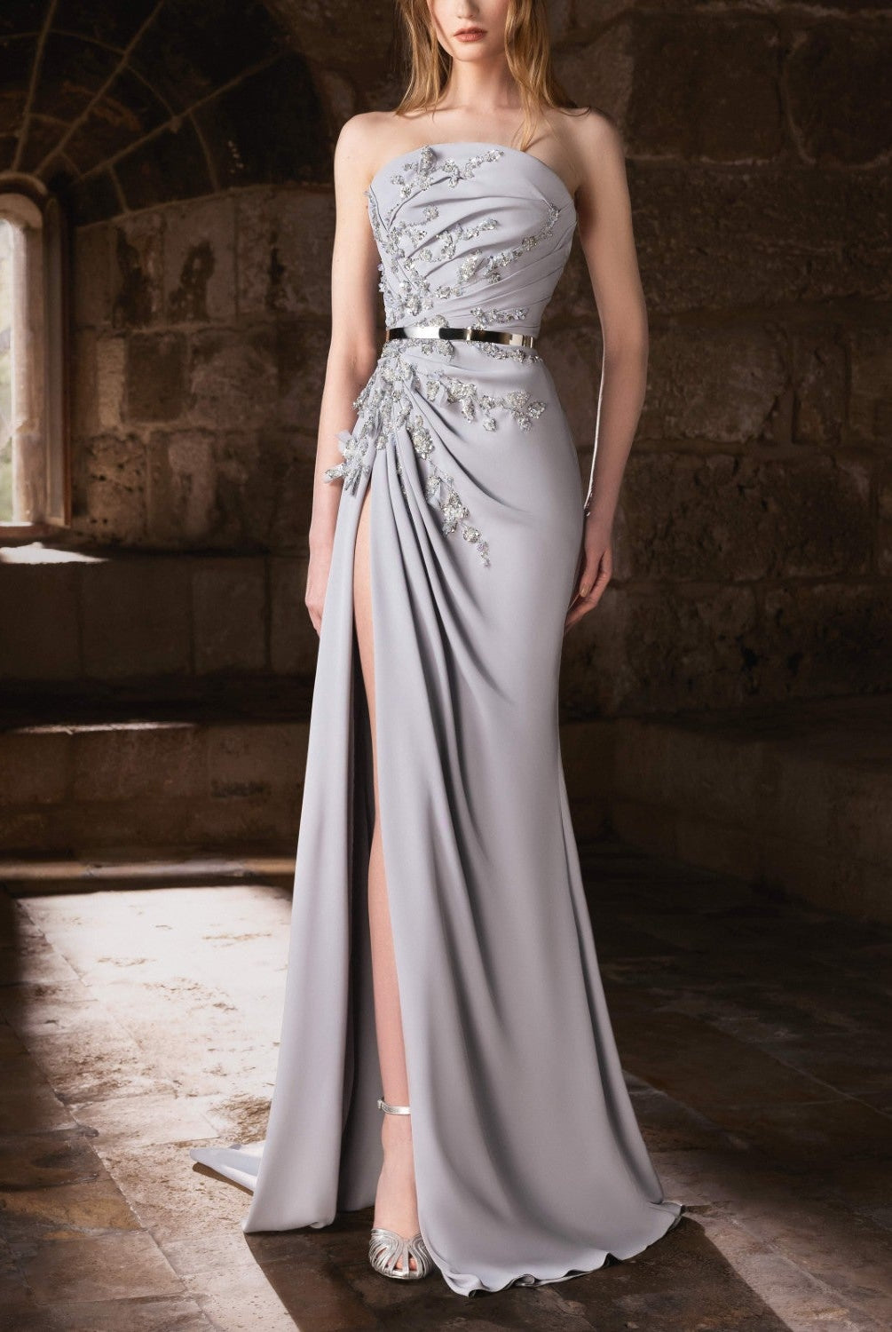 Strapless Crepe Gown With Sculptural Draping Details