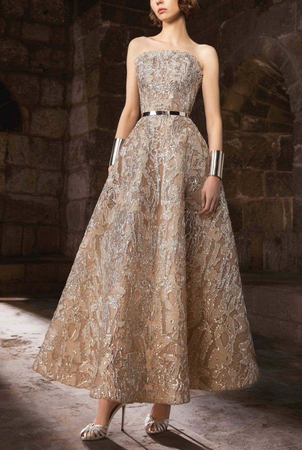 Strapless Midi Dress With A Line Silhouette