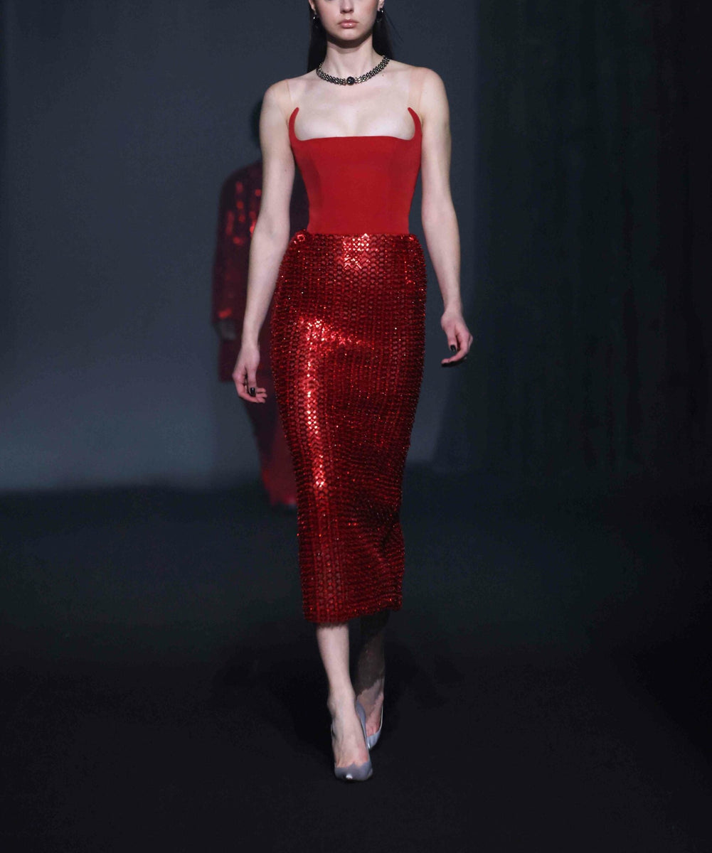 Embroidered Corset Crepe Dress main image 1