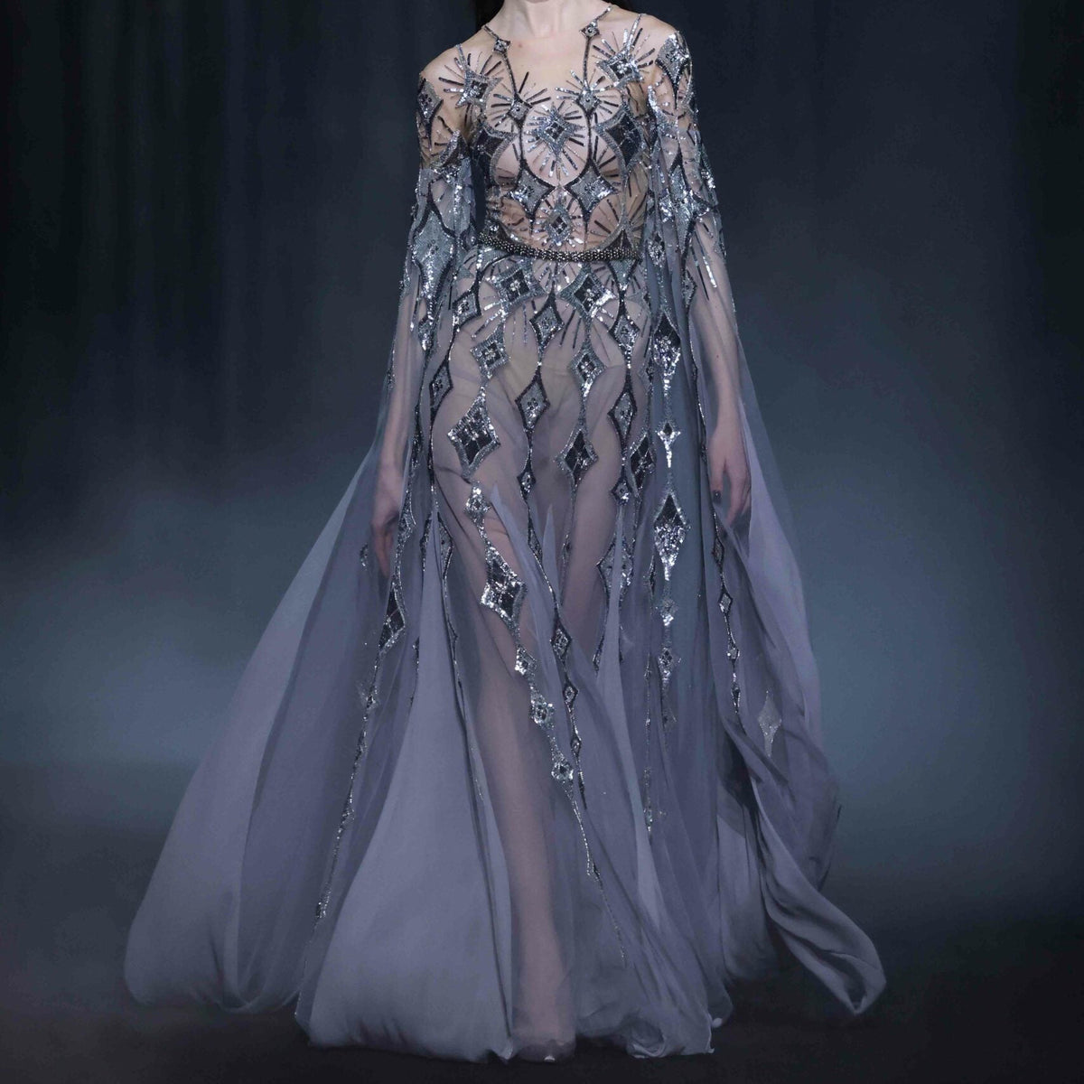knee length dresses for ladies Beaded Tulle Long Dress by Georges Hobeika – Elilhaam
