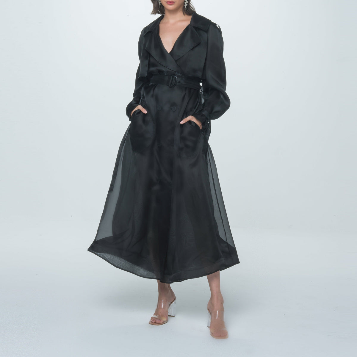 Black organza trench best sale coat