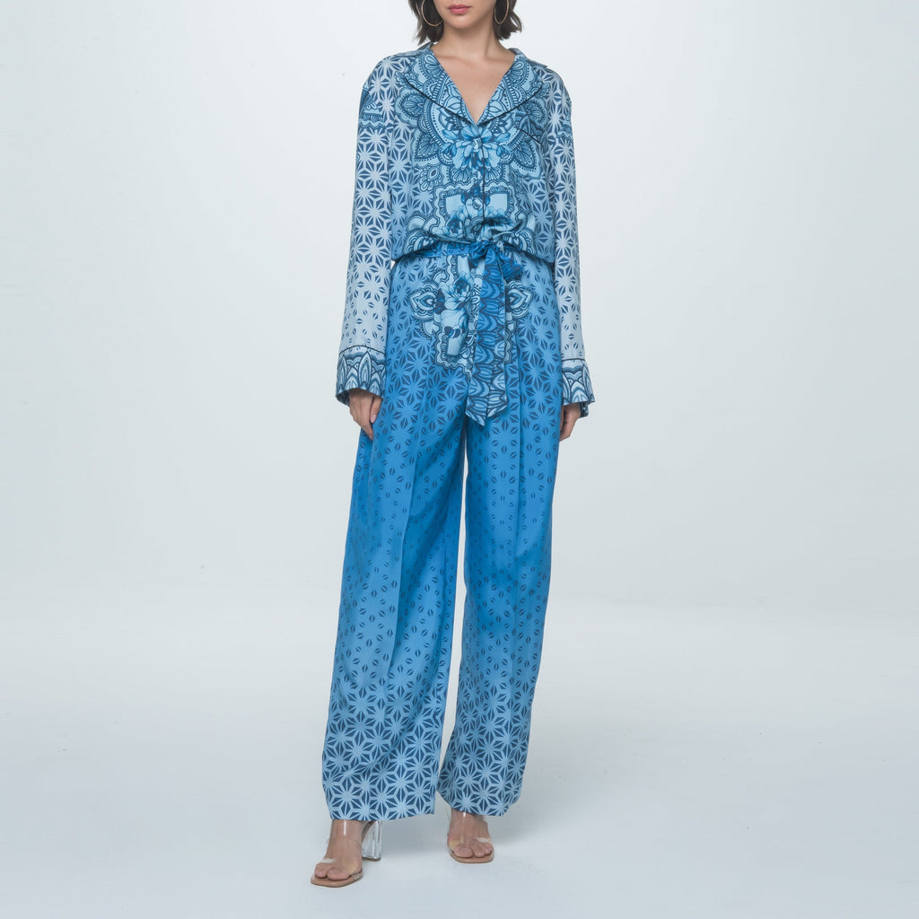 Blue Fantasy Print Silk Jumpsuit