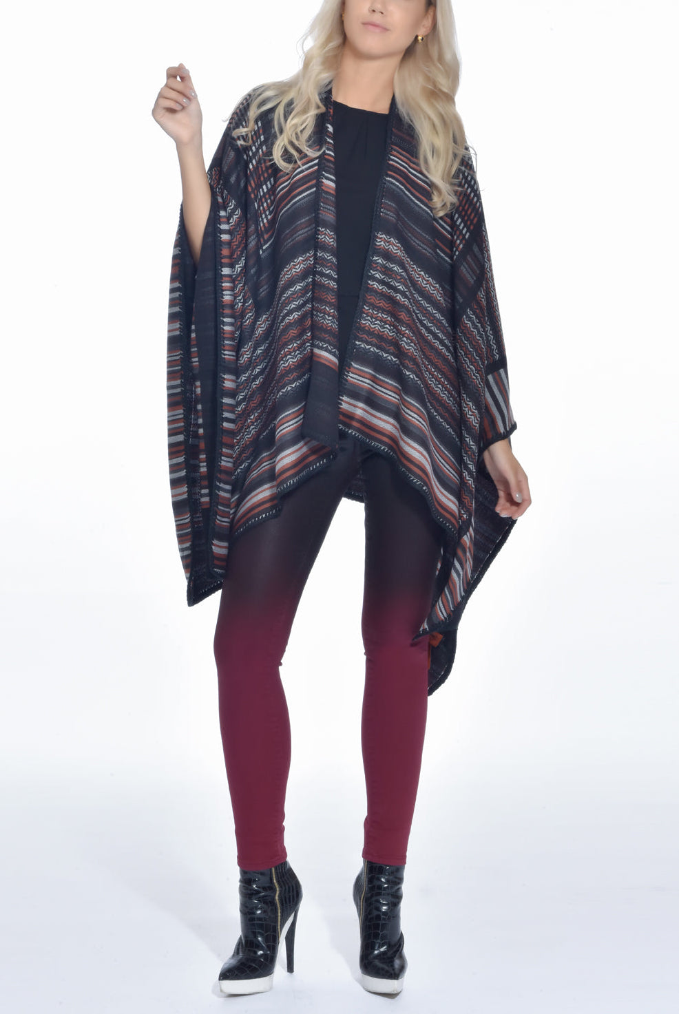 Crochet-knit Wool Poncho Black/Brown, MISSONI - elilhaam.com