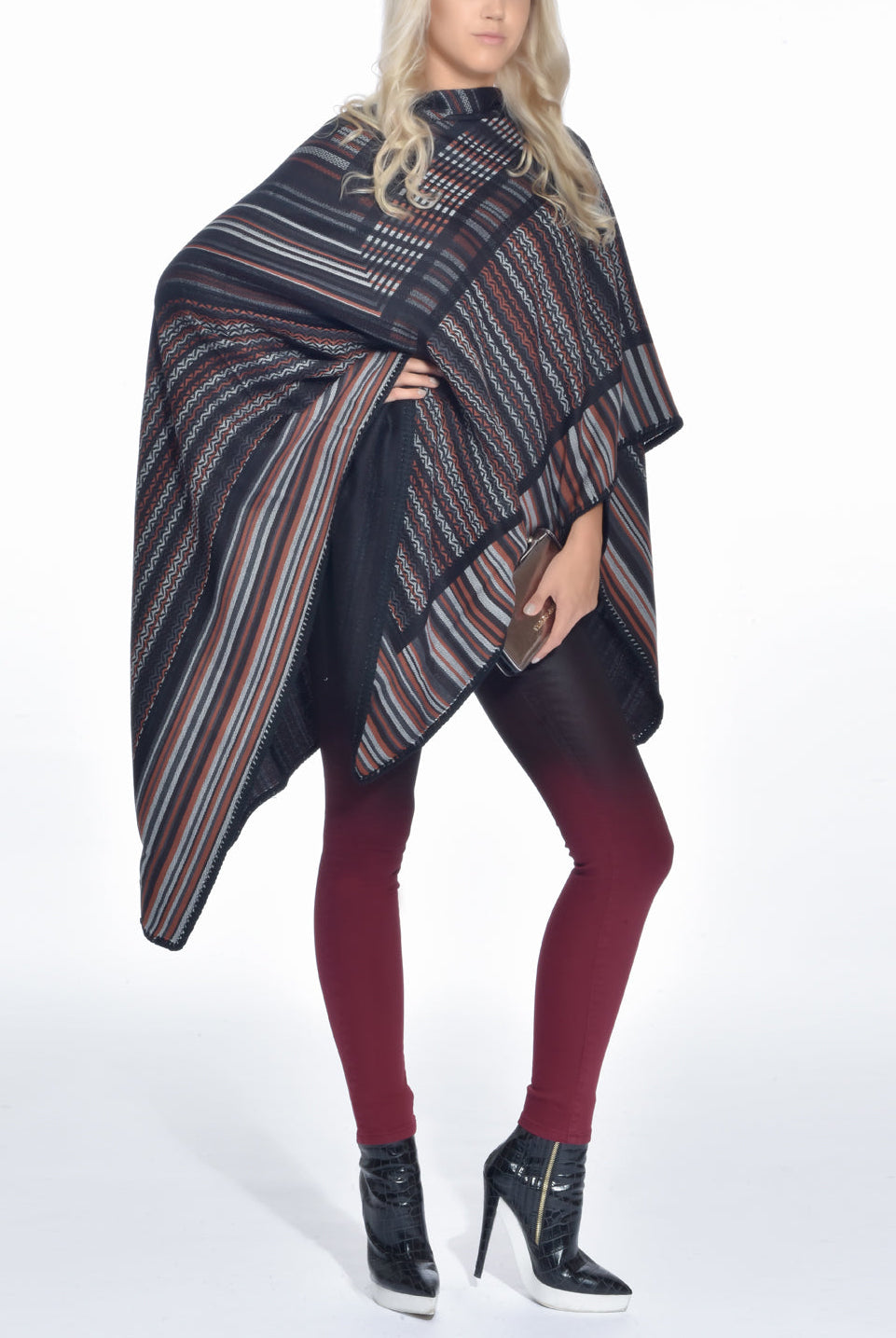 Crochet-knit Wool Poncho Black/Brown, MISSONI - elilhaam.com