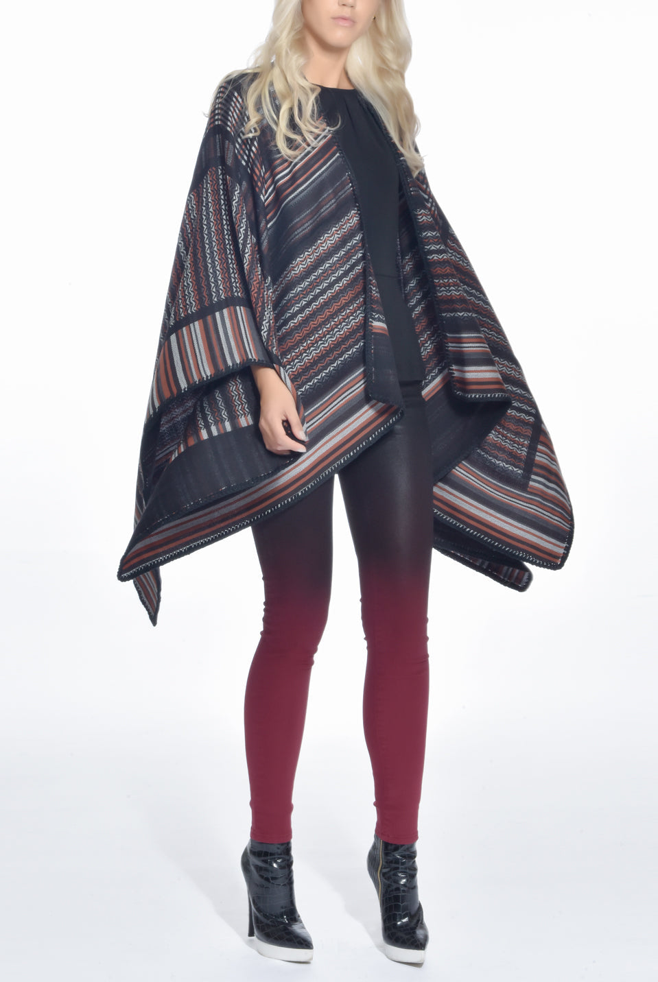 Crochet-knit Wool Poncho Black/Brown, MISSONI - elilhaam.com