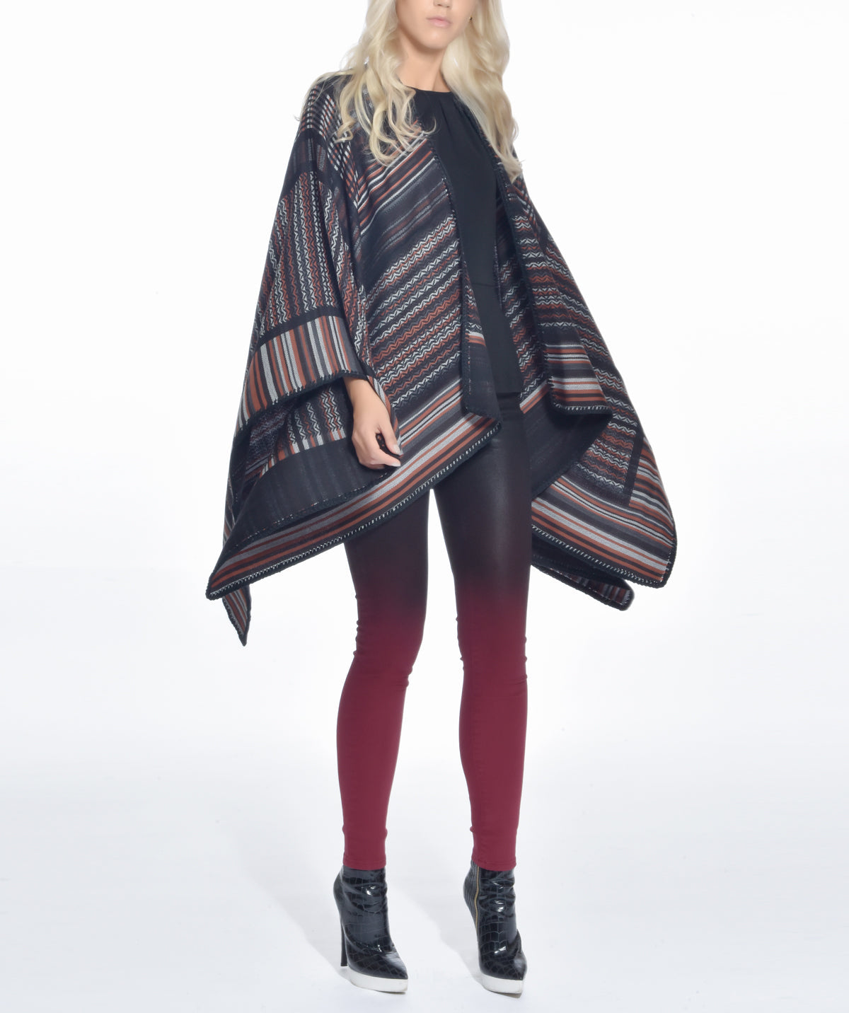 Crochet-knit Wool Poncho Black/Brown, MISSONI - elilhaam.com