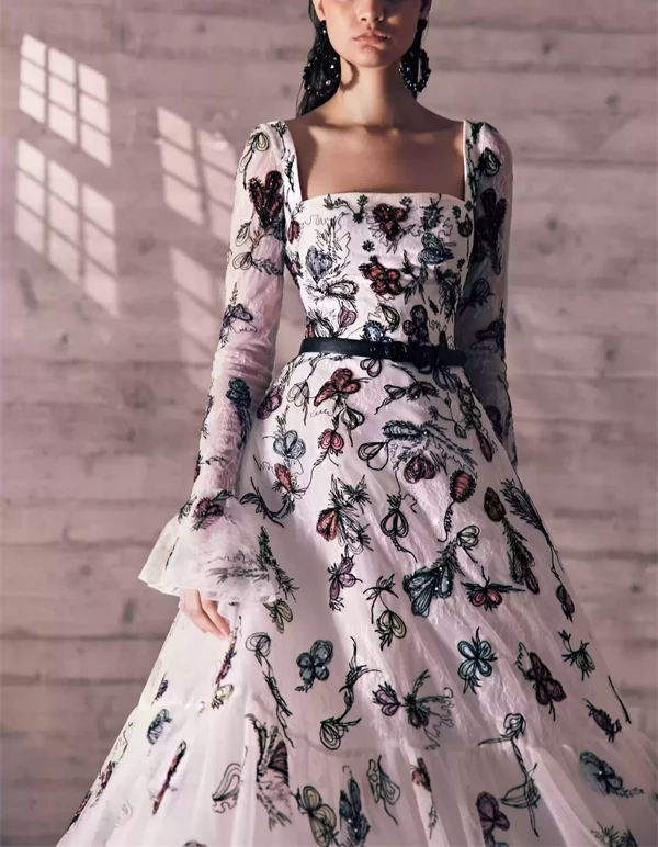 Embroidered tea length dress outlet