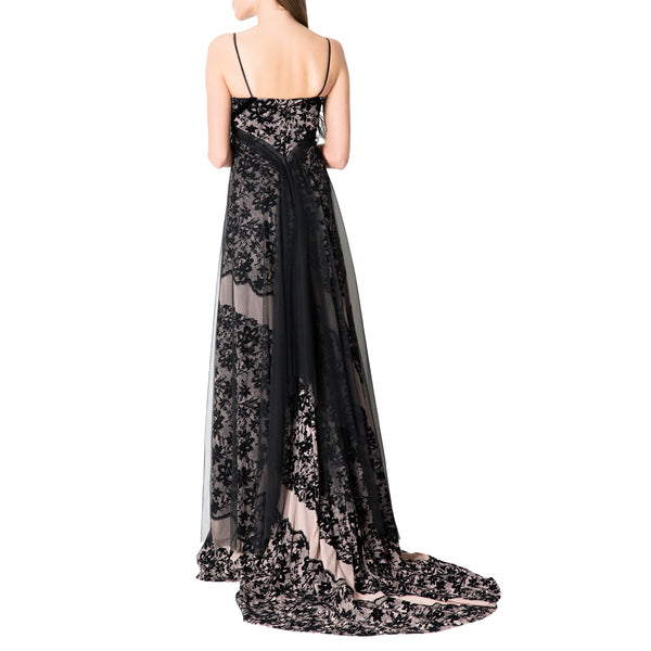 Feather embellished Dantel Gown