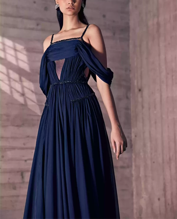 Midnight blue off top the shoulder dress