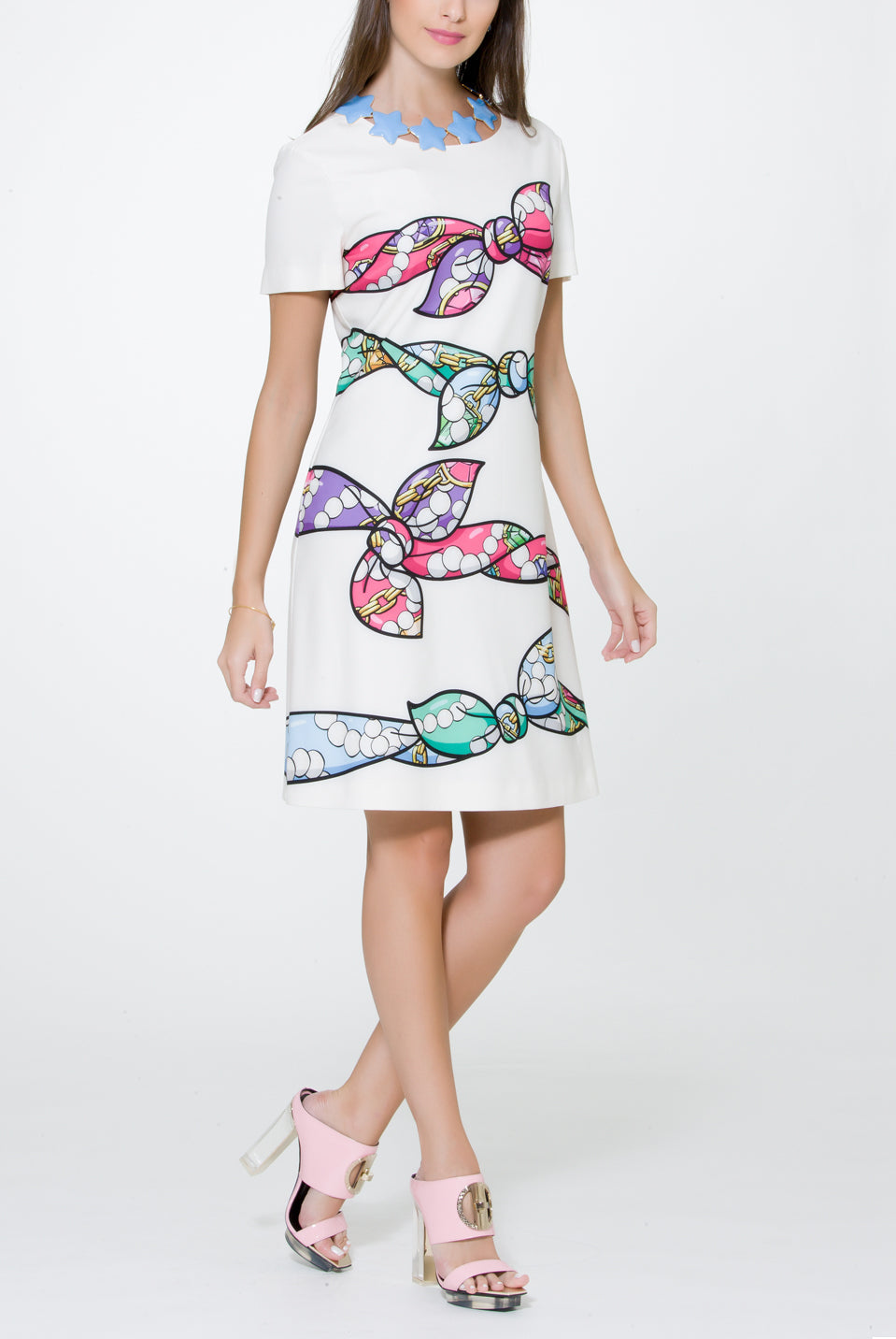 White Bow Print Dress, BOUTIQUE MOSCHINO - elilhaam.com