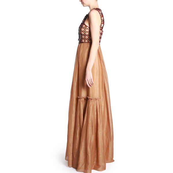 Brown Fantasy Print Long Dress