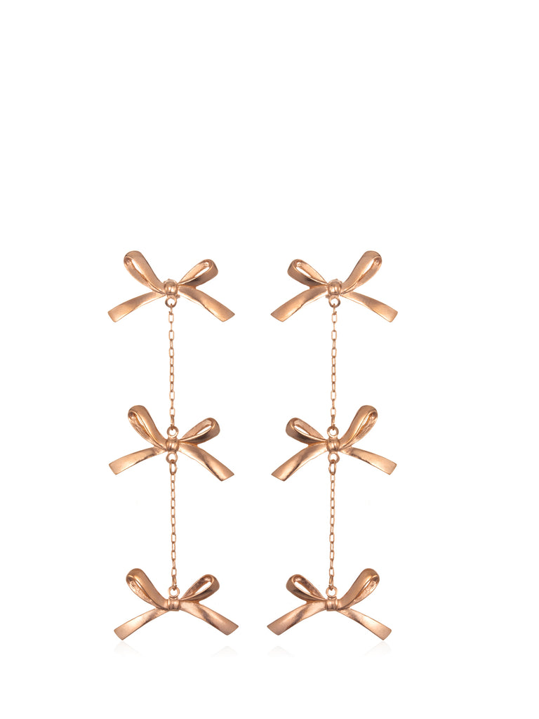 Rose Gold 3 Tier Bow Earrings, TULESTE - elilhaam.com
