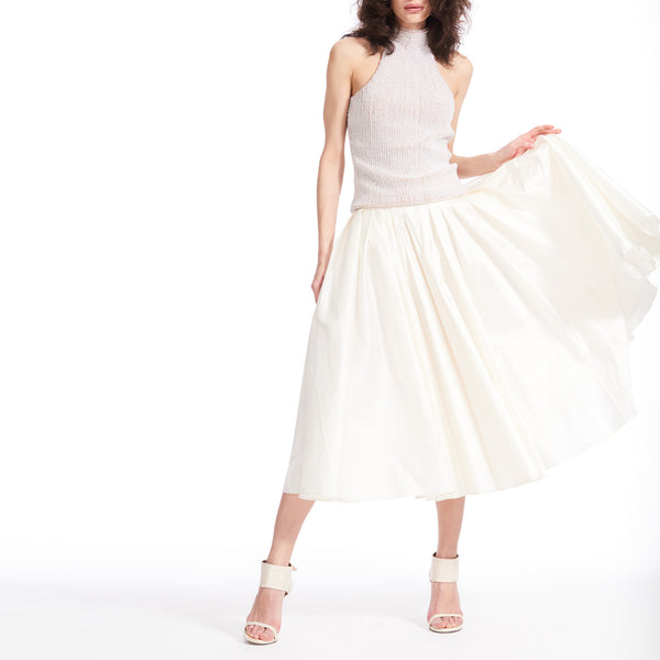 Ivory White Taffeta Tea Length Skirt With Pockets