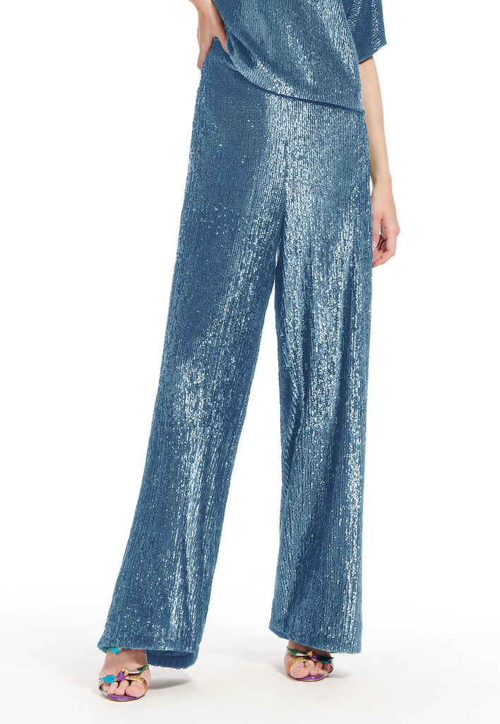 Light Blue Sequin Palazzo Trousers