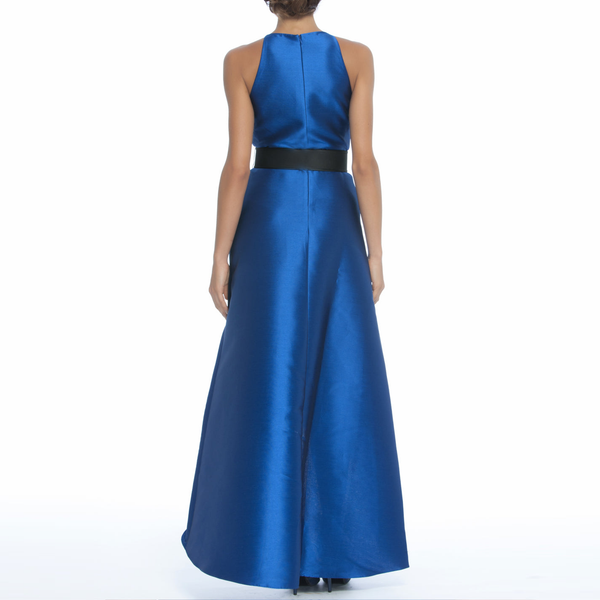 Royal Blue Tow-Toned Halter Draped Gown, Clothes,Designers,Wedding Season Dresses, BADGLEY MISCHKA - elilhaam.com